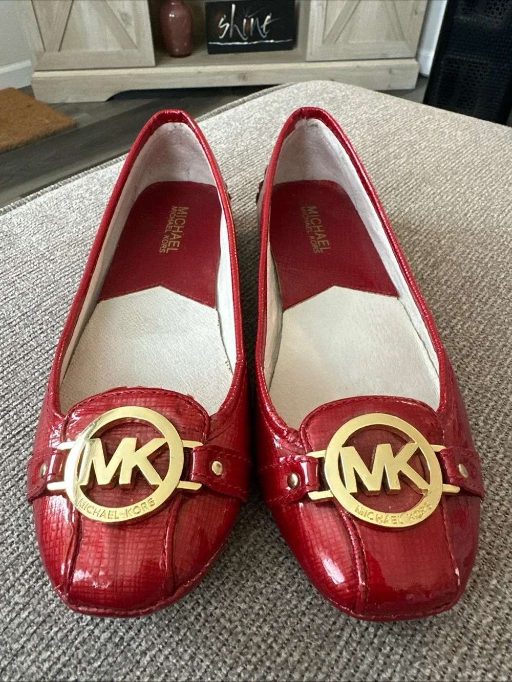 Michael Kors Red Patent MK Logo Slip-On Flats